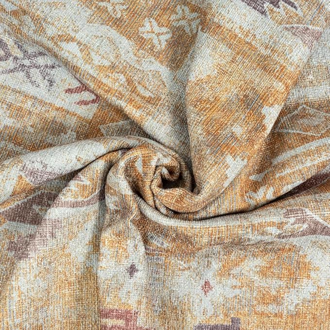GLN Rugs Traditional Collection - Machine Washable Area Rug, Traditional Washable, Non Slip, Low Pile Chenille Rug, Living Room, Bedroom, Kitchen Rug (5'3" Round Sand/Light Gray)