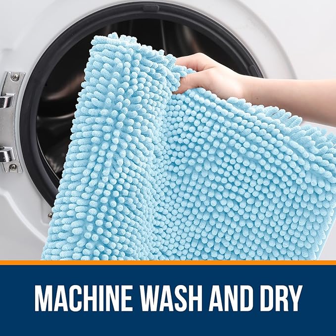 OLANLY Toilet Rugs U-Shaped 24x20, Extra Soft Absorbent Chenille Contour Bathroom Rugs for Toilet, Dry Quickly, Machine Washable, Non-Slip Bath Mat, Sky Blue