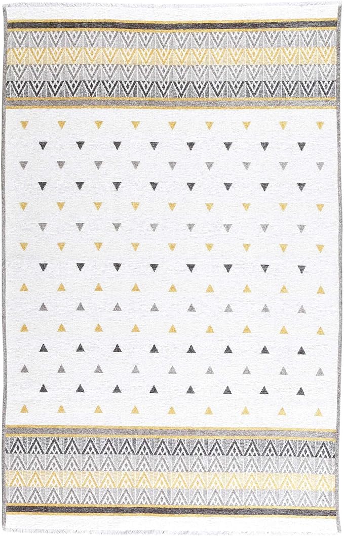 Alfa Rich 5x8 Gold Gray Off White Washable Area Rugs for Living Room Bedroom Kitchen Decor Cotton