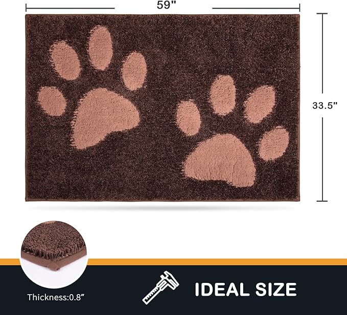 PURRUGS Dirt Trapping Door Mat 33.5" x 59", Non-Skid/Slip Machine Washable Microfiber Entryway Rug, Dog Doormat, Super Absorbent Welcome Mat for Muddy Wet Shoes and Paws, Brown