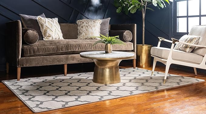 Rugs.com Lattice Collection Rug – 9x12 Beige and Gray Medium-Pile Rug Perfect for Living Rooms, Large Dining Rooms, Open Floorplans