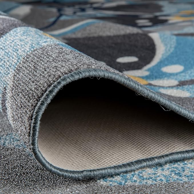 Rugshop Modern Large Floral Non-Slip (Non-Skid) Runner Rug 2' x 10' Gray-Blue