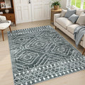 Wonnitar Moroccan 6x9 Area Rugs, Washable Grey Rugs for Living Room, Large Soft Bedroom Throw Rug, Non-Slip Stain Resistant Thin Boho Floor Carpet for Dining Room Home Office Decor (Dark Grey,6'x9')