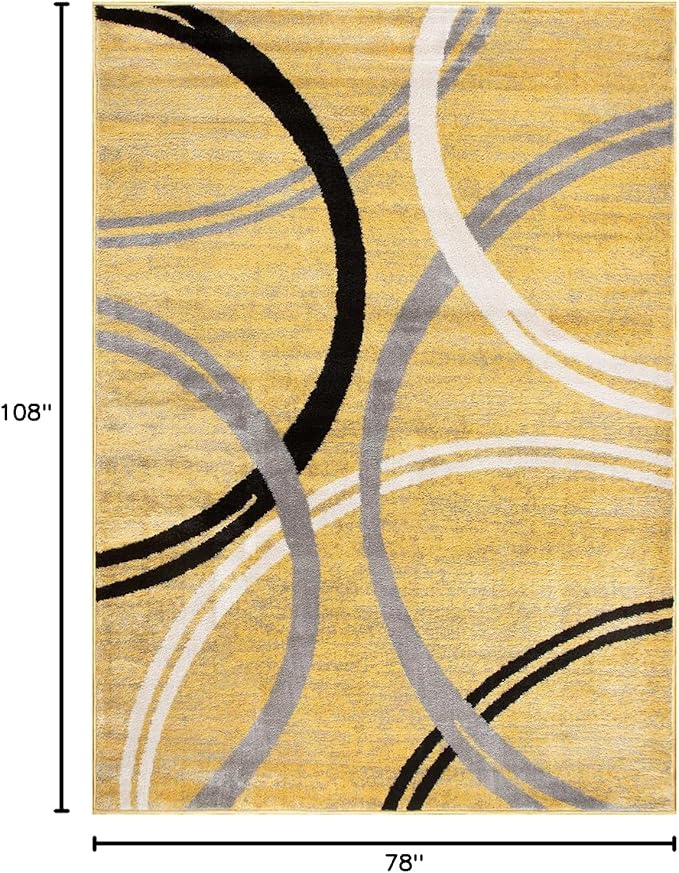 Rugshop Wavy Circles Design Area Rug, Non-Shedding Carpet for Living Room, Bedroom, or Office, Yellow, 6'6" x 9'