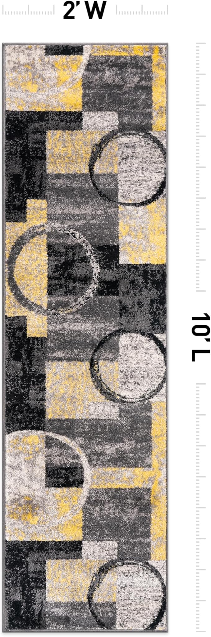 Rugshop Contemporary Circle Design Runner Rug, Fade-Resistant Carpet for Hallway, Kitchen, or Entryway, Yellow, 2' x 10'