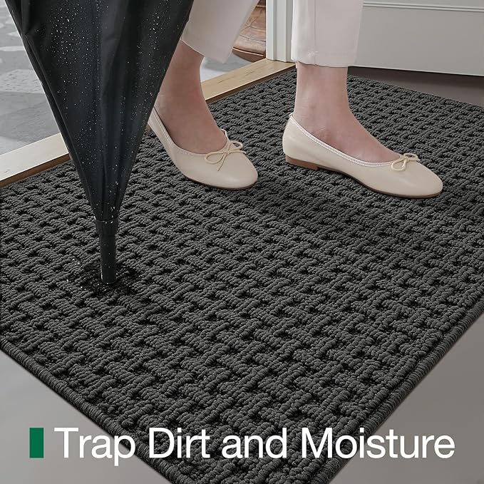 LUMI Washable Door Mat Indoor Entrance 36x60, Dirt Trapper Front Door Mats with Absorbent Interior and Non-Slip Rubber Backing, Entryway Doormat, Grey