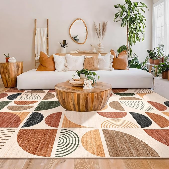 MUJOO 9x12 Area Rugs,Washable Rugs for Living Room Bedroom Dining Room,Large Boho Throw Floor Carpet Non Slip Soft Modern Abstract Bohemian Terracotta