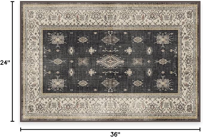 RUGGABLE Washable Vintage Area Rug – Verena Dark Wood 2x3, Stain-Resistant, Non-Slip – Small Machine Washable Rugs for Living Room, Bedroom, Hallway, Entryway & Bathroom–with Standard Pad