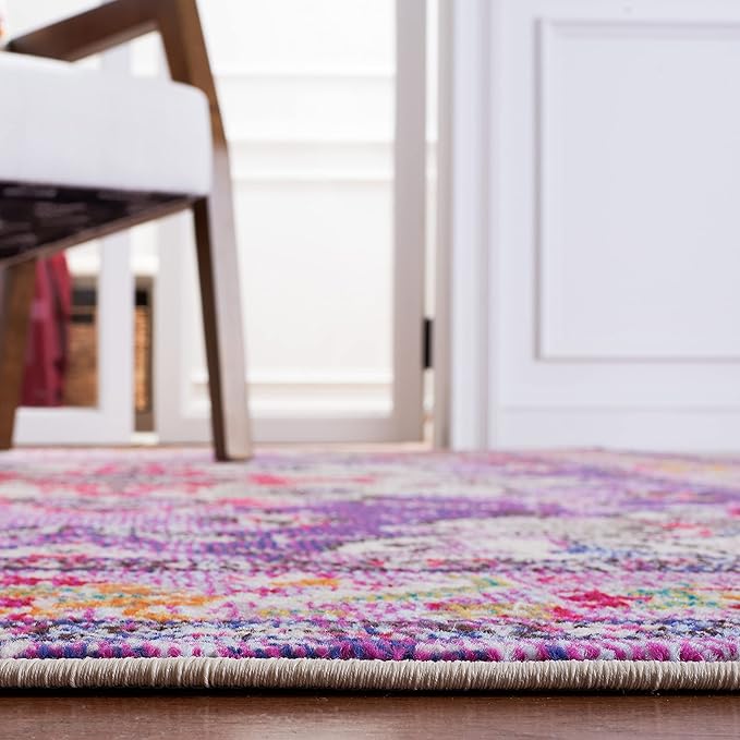 SAFAVIEH Monaco Collection Area Rug - 8' x 10', Violet & Fuchsia, Boho Chic Medallion Distressed Design, Non-Shedding & Easy Care, Ideal for High Traffic Areas in Living Room, Bedroom (MNC243P)