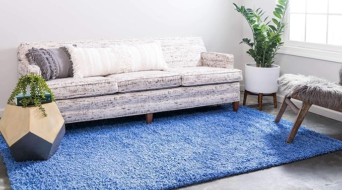 Unique Loom Solid Shag Collection Area Rug (4' 1" x 6' 1" Rectangle, Periwinkle Blue)