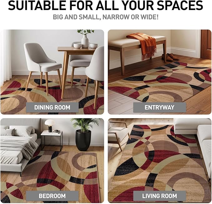 Rugshop Contemporary Abstract Circles Perfect for high Traffic Areas of Your Living Room,Bedroom,Home Office,Kitchen Easy Cleaning Runner Rug 2' x 7'2" Multi