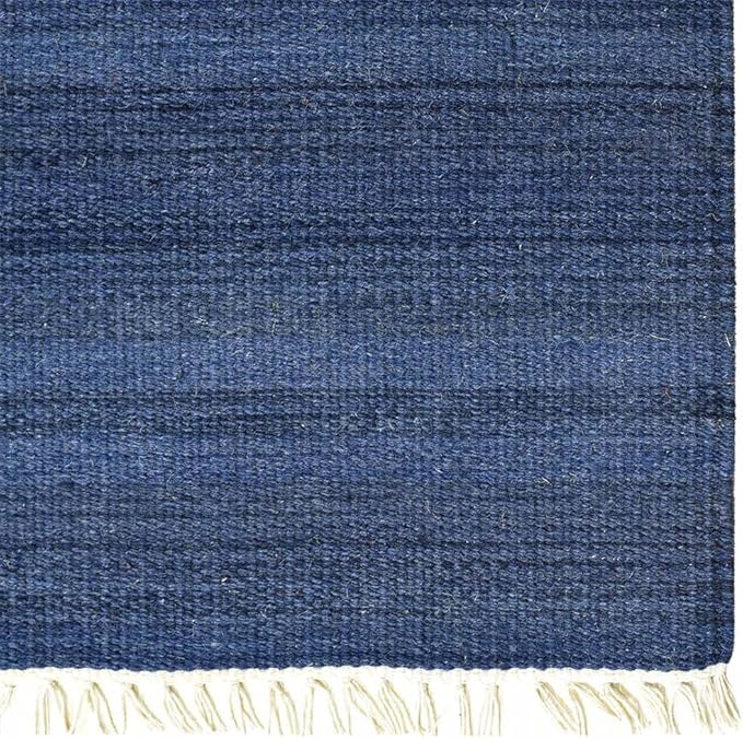 Rugsotic Carpets Hand Woven Flat Weave Kilim Wool ECO-Friendly Area Rugs - 10'x13', Rectangle Shape, Blue Color, Solid Plain Design, Low Pile Handmade Rugs for Living Room, Bed Room (D00111)