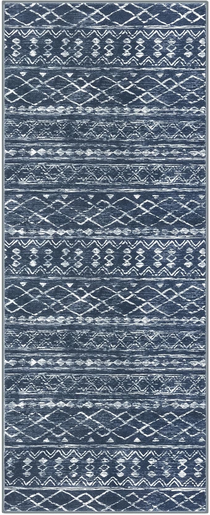 KUTA Moroccan Washable Hallway Runner Rug, 2x6 Non-Slip Vintage Navy Blue Boho Rugs Kitchen Runners Ultra Soft Distressed Geometric Floor Carpet for Bedroom Laundry Living Room