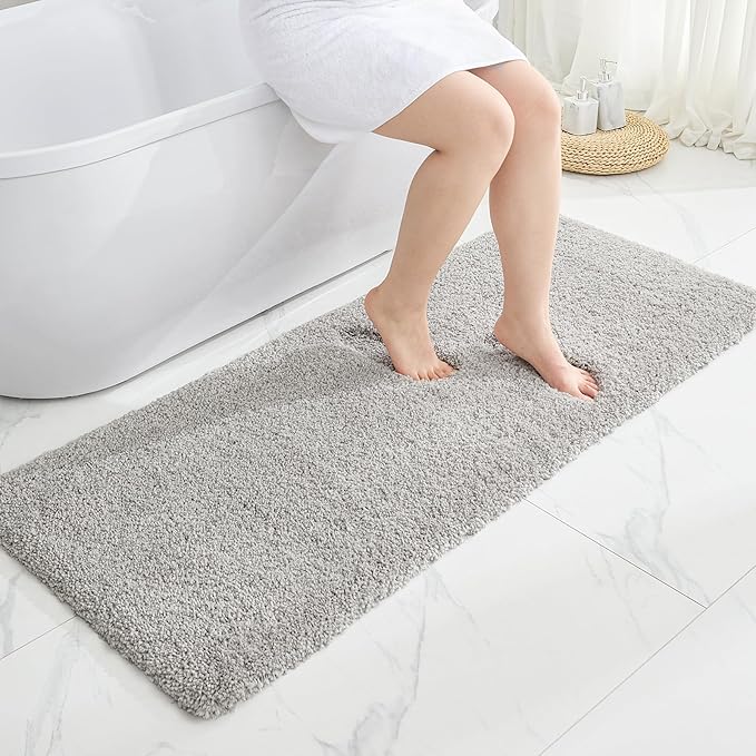 Gray Bathroom Runner Rug 24x70 Non Slip Fluffy Long Bath Mat for Bathroom Floor Washable Plush Luxury Bath Rug for Tub Absorbent Shower Sink Mat Bedside Rug
