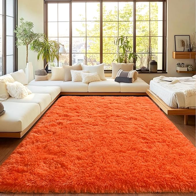 Area Rugs for Living Room, Soft Shaggy Carpets for Living Room, Fuzzy Rugs for Kids' Room, Perfect Decor for Modern Home Orange 8x10 Feet