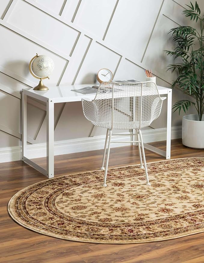 Unique Loom Voyage Collection Traditional Oriental Classic Area Rug (5' 0 x 8' 0 Oval, Ivory/Gold)