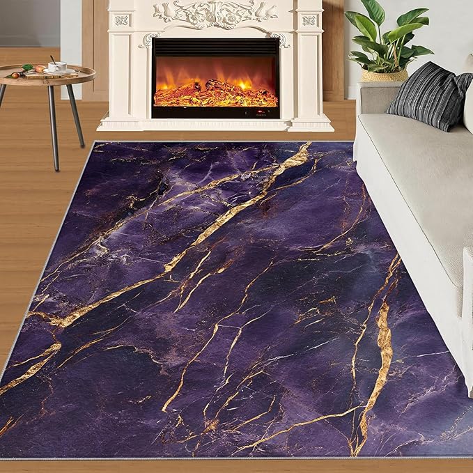 8x10 Abstract Marble Rugs for Living Room - Purple-Marble Large Area Rug, Luxury Stone Pattern Modern Boy Nursery Rug Soft Washable for Classroom Office Bedroom Kids Room