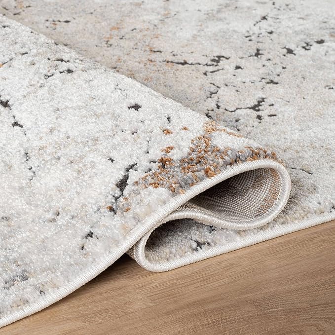 Rugshop Drifted Marble Abstract Area Rug Durable, Kid & Pet Friendly Gray, Ivory, Neutral Tones 2' 3" x 6' Runner Ideal for Hallway, Kitchen, Entryway, or Behind The Sofa