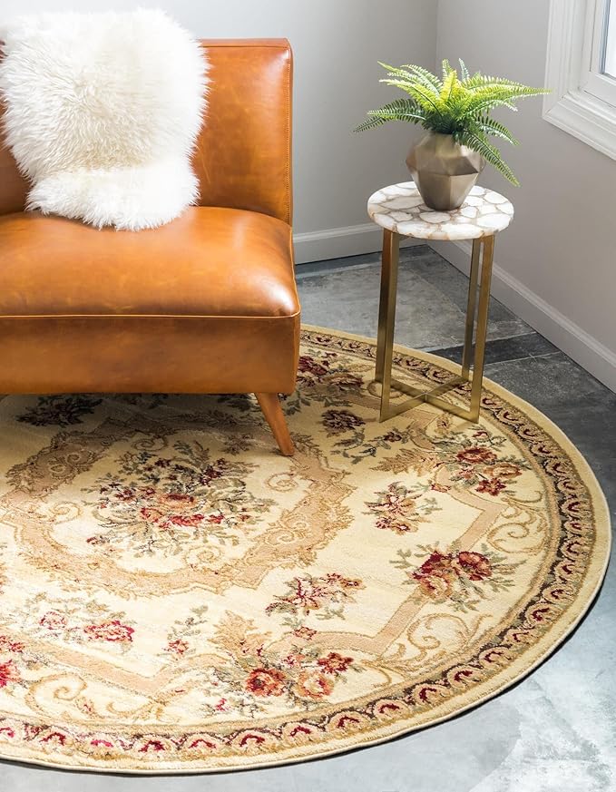 Rugs.com Chateau Collection Rug – 8' x 11' Cream Medium Rug Perfect for Kitchens, Dining Rooms