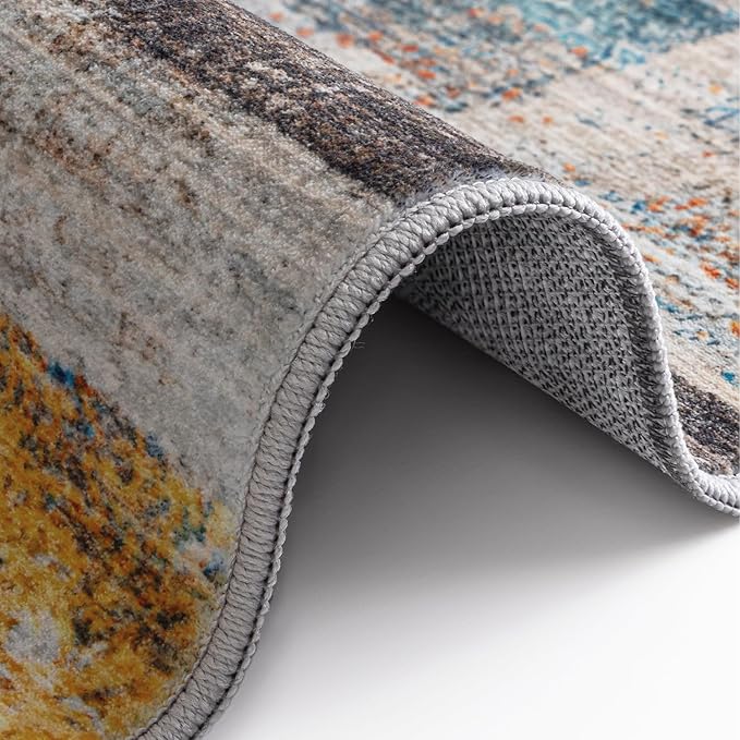 LUMI Washable Rug, 23x87 Kitchen Rugs for Entryway Bathroom, Non-Slip Indoor Door Mat Ultra-Thin, Small Oriental Throw Carpet for Bedroom Entry, Multicolor