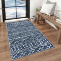 KUTA 3x5 Boho Area Rug for Living Room, Moroccan Washable Kitchen Rugs Non Slip, Navy Blue Ultra Soft Print Distressed Geometric Low-Pile Entry Throw Carpet for Bedroom Nursery Dorm Decor