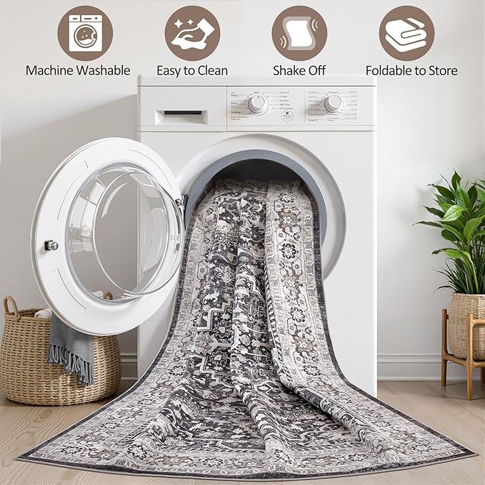 Black Rug Living Room Rugs: 12x15 Washable Boho Large Vintage Moody Soft Distressed Oriental Stain Resistant Non-Slip Indoor Floor Carpet for Bedroom Playroom Office Dining Room Retro Home House