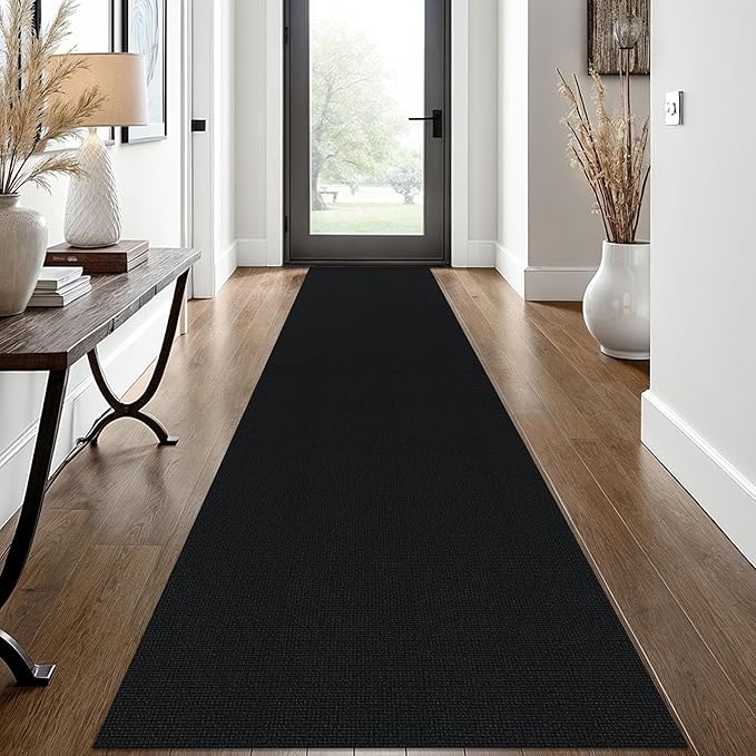 EARTHALL Washable Runner Rug 2x12 Ft Non Slip Runners for Hallways Long Cotton Rubber Backed Kitchen Runner Braided Indoor Floor Carpet Runners for Entryway, Hall, Kitchen, Black