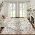 jinchan Kelda Area Rug 9x12 Washable Living Room Rug Vintage Indoor Large Floor Cover Distressed Lightweight Non-Slip Low Pile Thin Mat Accent Stain Resistant Carpet for Bedroom Office Orange