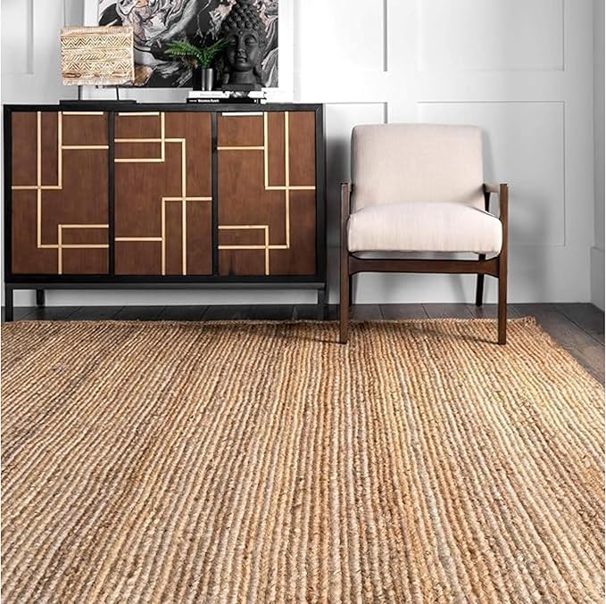 Handwoven Jute Rug for Home Décor, Boho Reversible Braided Carpet, Ethnic Rectangular Area Mat for Indoor Outdoor Living Room or Bedroom (2 Ft 6 Inch x 14 Ft)