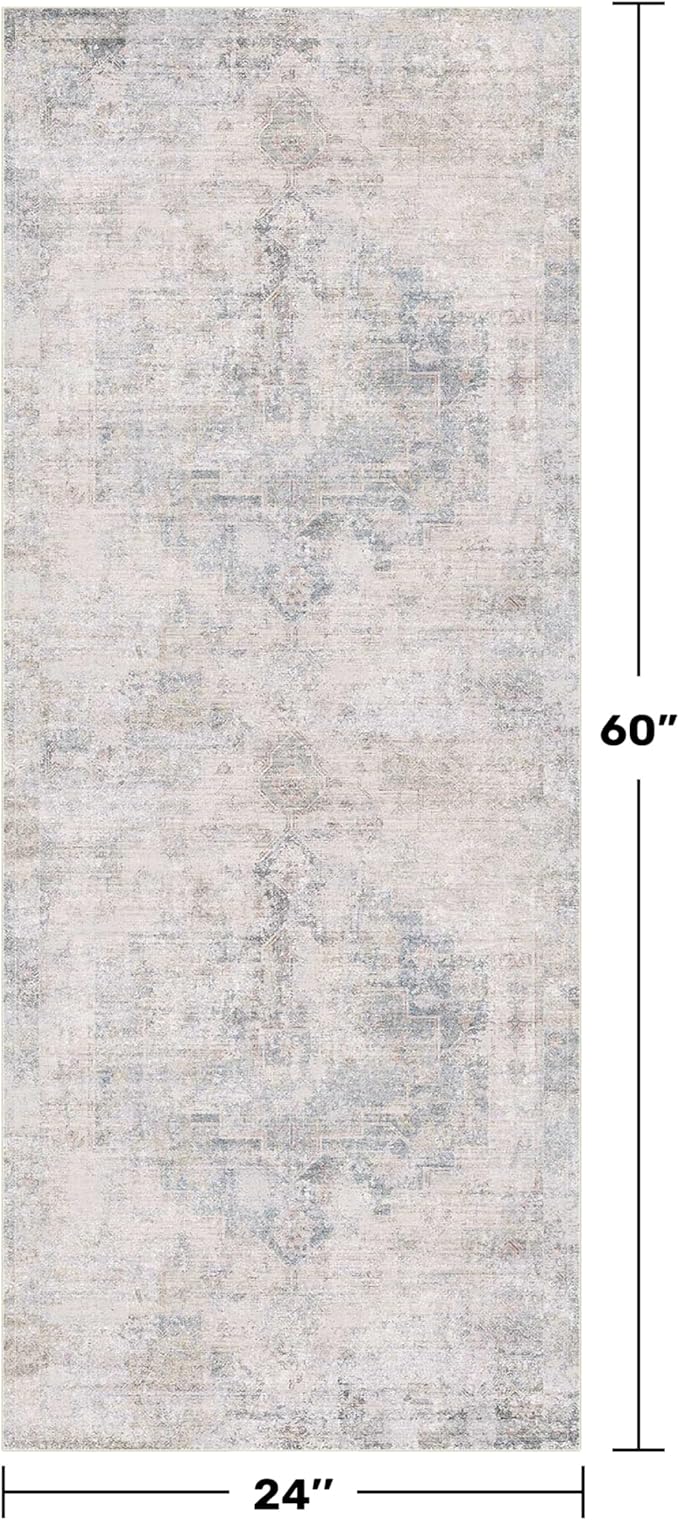 Light Blue 2x5 Kitchen Rug Runner Non Slip - Non Slip Washable Rug for Bathroom, Laundry Room, Hallway, Unique Tan Abstract Eclectic Runner Décor