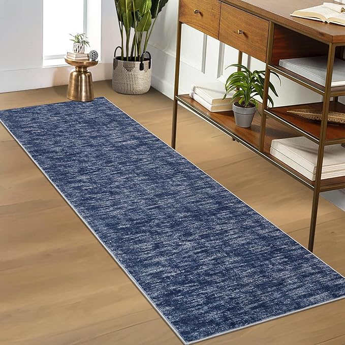 RUGSREAL Solid Runner Rug 2x6 Modern Hallway Runner Mat Machine Washable Ktichen Rug 2x6 Long Hallway Modern Indoor Throw Carpet for Bedside Living Room Bedroom Laundry, 2' x 6' Blue