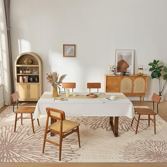WITSHOCK 10x14 Area Rugs for Living Room: Beige Floral Washable Rugs for Bedroom Dining Room Office Nursery Modern Non-Slip Stain Resistant Low Pile Home Decor（Beige/Brown,10'x14'）