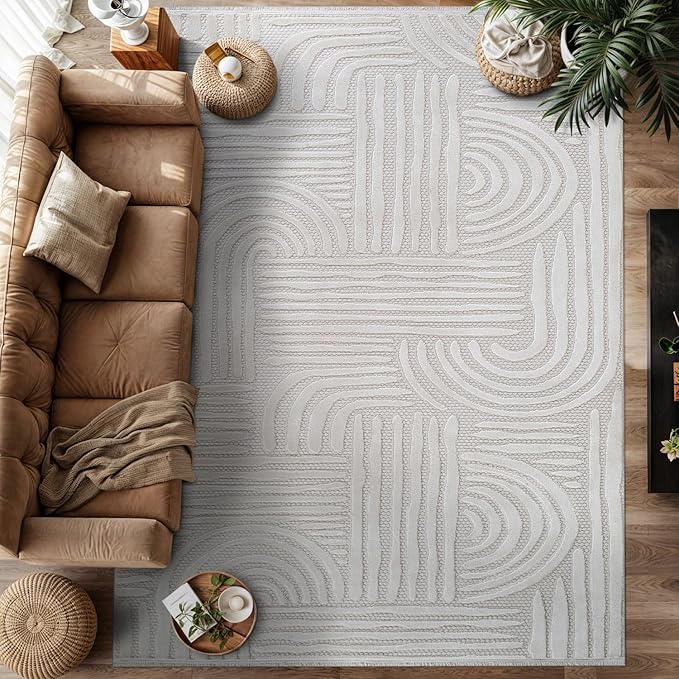 Modern Indoor Rug Orbit 6x9 Area Rugs for Living Room Luxury Kitchen Bedroom Durable Soft Geometric Durable Low and High Pile Stain Resistant Non Shedding Area Carpet 6x9