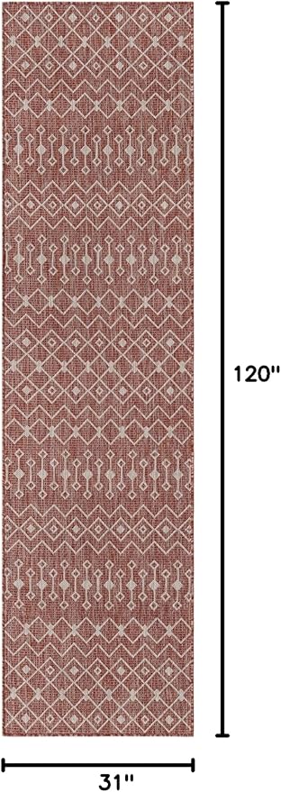 Unique Loom Outdoor Trellis Collection Area Rug - Tribal Trellis (2' 7" x 10' Runner Rust Red/Ivory)