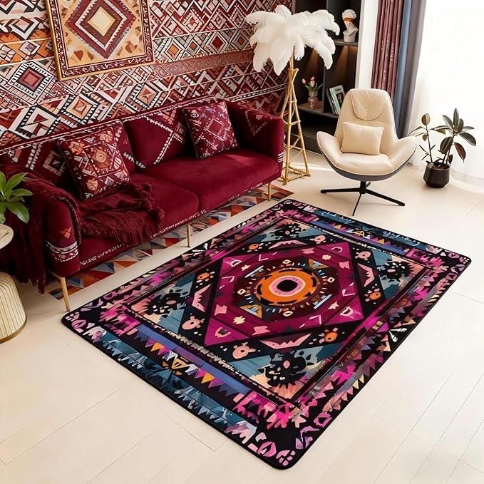 Bohemian Style 3x5 Area Rug Watercolor Rugs for Living Room | Victorian Decor Antique Washable Rug, Boho Floral Baroque Carpet Indoor Floor Mat