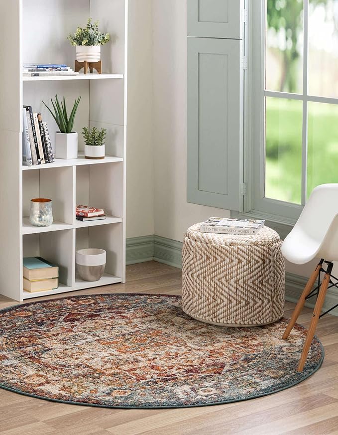 Unique Loom Isabella Collection Area Rug - Adjani (6' 1" Round, Multi/ Beige)