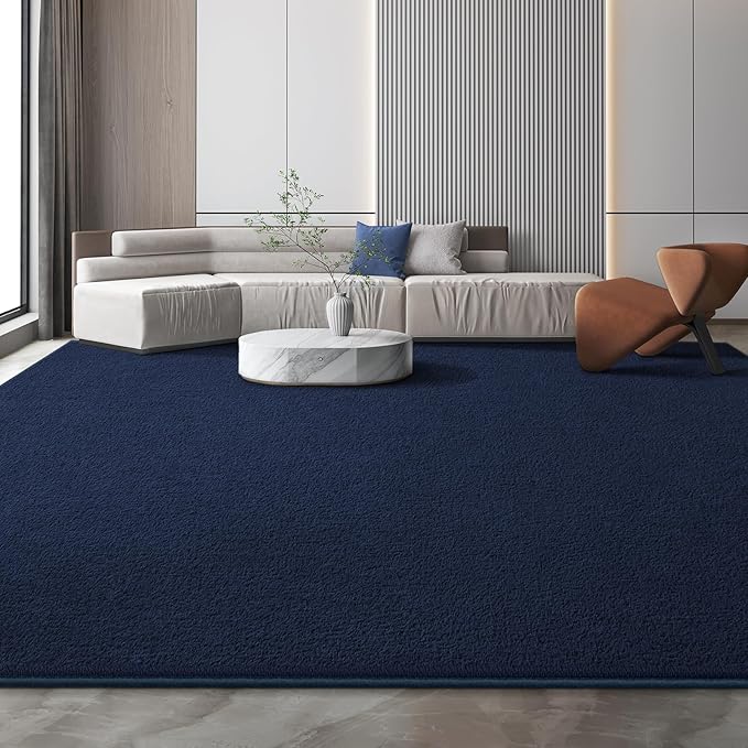 Large Modern Area Rugs for Living Room Bedroom, 6x9 Feet Navy Blue Ultra Soft Solid Thickened Memory Foam Indoor Minimalist Carpets, Non-Slip Comfy Rugs for Boys Girls Nursery Kids Room Home Décor