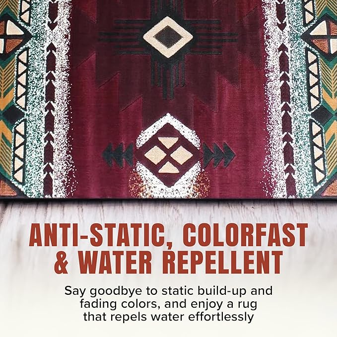 YHSF South West Native American Area Rug C318 - Easy Clean, Thick, Soft, Durable Native Tribal American Indian Inspired Rug for Bedroom/Living Room and More - Burgundy, 2 Feet x 3 Feet 4 Inches