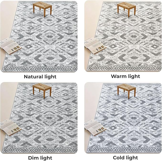 KILOCOCO Hallway Runner Rug 2.6'x16' Washable Printed Moroccan Runner Rugs Non Slip Entryway Rugs Soft Indoor Long Floor Rug for Bedroom Kitchen Living Room Geometric Boho Carpet Runners, Grey White