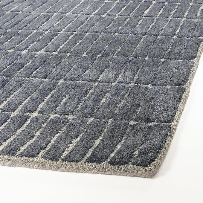 Hand-Tufted 100% Wool Area Rug – Unique Modern Geometric Grid Pattern, Soft Plush Textured Carpet for Living Room, Bedroom, Dining Room & Entryway (Smoke, 6' x 9')