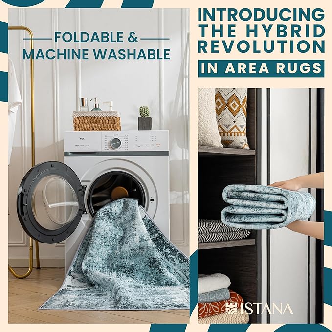 Istana 3x5 Area Rug - Blue Modern Rugs for Living Room 3x5 - Foldable Rugs for Bedroom/Living Room Rug - Stain Resistant Washable Rug - Eco-Friendly Small Area Rugs