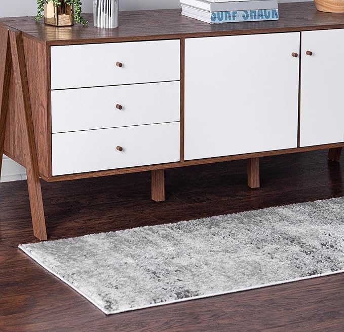 Rugs.com Leipzig Collection Rug – 13 Ft Runner Gray Low-Pile Rug Perfect for Hallways, Entryways
