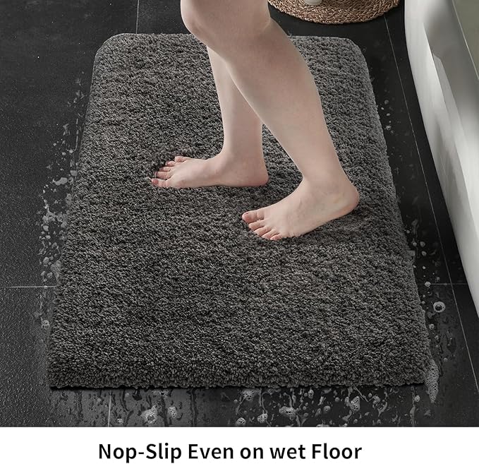 Bathroom Rugs 24x48 Non Slip Dark Grey Fluffy Bath Mat for Bathroom Floor Washable Plush Luxury Bath Rug for Tub Soft Shaggy Absorbent Shower Sink Mat