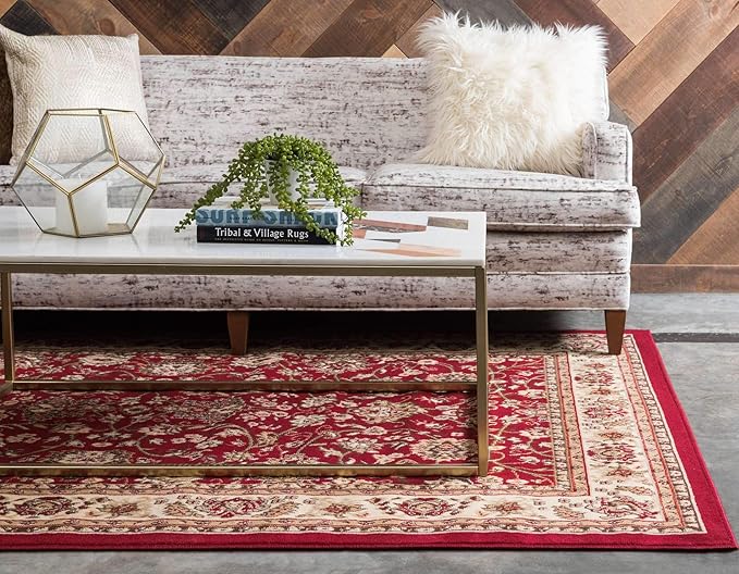 Unique Loom Sialk Hill Collection Area Rug - Washington (5' 3" x 8' Rectangle Burgundy/Cream)
