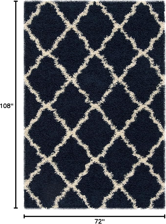SAFAVIEH Dallas Shag Collection Area Rug - 6' x 9', Navy & Ivory, Trellis Design, Non-Shedding & Easy Care, 1.5-inch Thick Ideal for High Traffic Areas in Living Room, Bedroom (SGD257N)