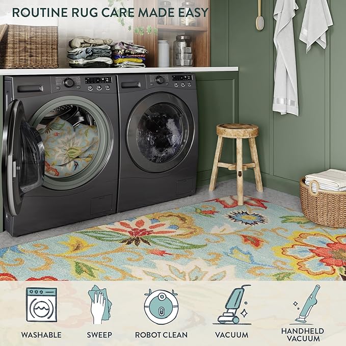 Lahome Floral Extra Long Runner Rugs for Hallways - Runner Rug 2x10 Non-Slip Washable Kitchen Floor Runner Throw Lightweight Indoor Rug, Paisley Print Carpet Runner for Bedroom Foyer Entryway Bathroom