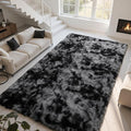 Zentavio Black and Grey Area Rugs for Living Room Large Men Room Carpet 9x12 Bedroom Fluffy Furry Shag Aesthetic Plush High Pile Floor Rug for Kids Room Dorm Home Decor Gray