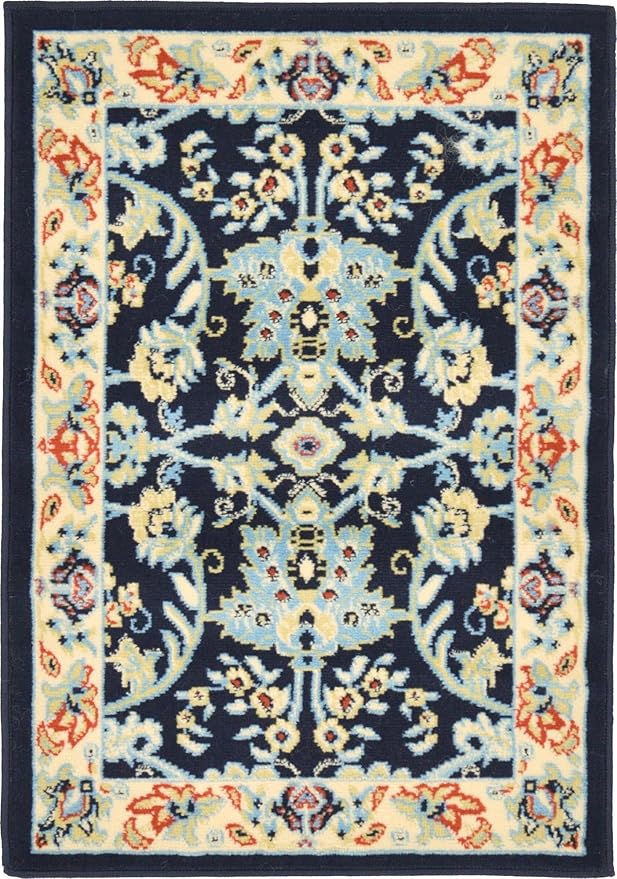 Rugs.com Yasmin Collection Rug – 2' x 3' Navy Blue Medium Rug Perfect for Entryways, Kitchens, Breakfast Nooks, Accent Pieces