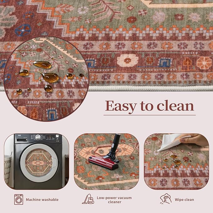 Ciicool 2x5ft Runner Rug, Hallway Wahshable Rug Vintage Kitchen Carpet for Entrance Bedroom Bedside Living Room Kitchen Laundry Bathroom Decor