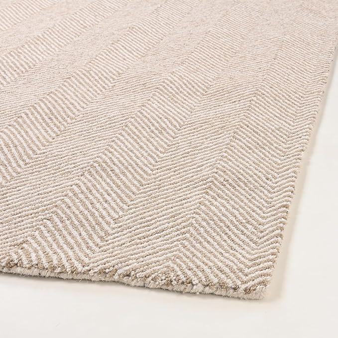 Modern Herringbone Chevron Collection Handcrafted Wool Area Rug - Durable, Zigzag Pattern, for High Traffic, Contemporary Design for Living Room, Bedroom, Dining Room Decor (Sand Beige, 7' x 7' sq)